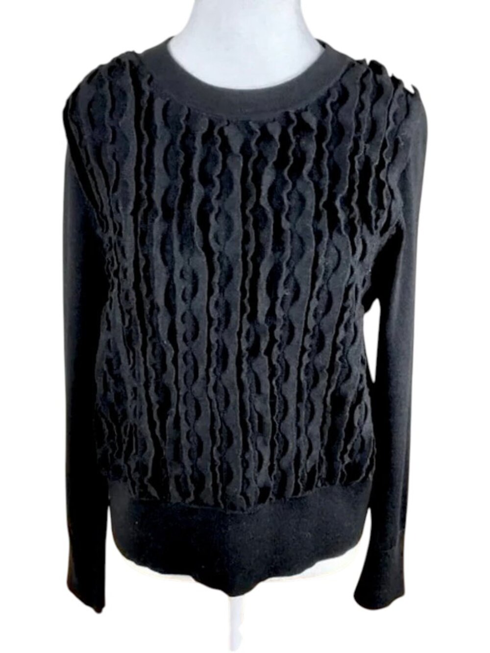 COS Sweater Wool Blend Textures with Ruffle Front Black (XS)